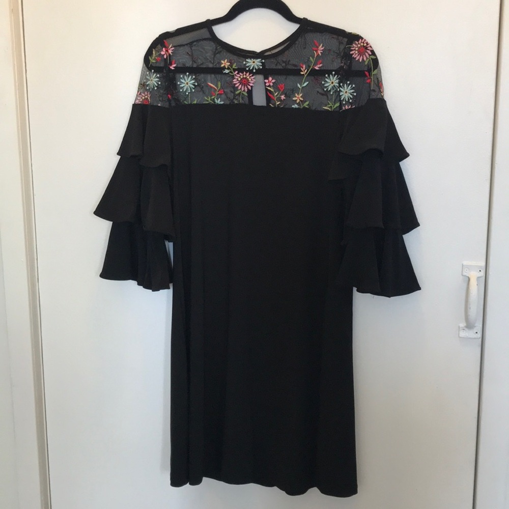 Sheer top LBD with floral embroidery